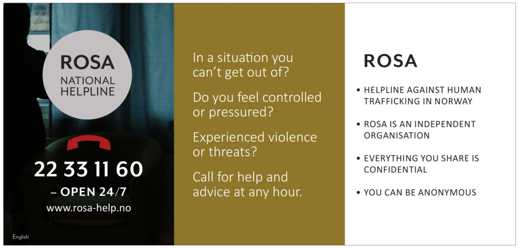 ROSA Norge - mot menneskehandel • 24H helpline 22 33 11 60 - rosanorge.no